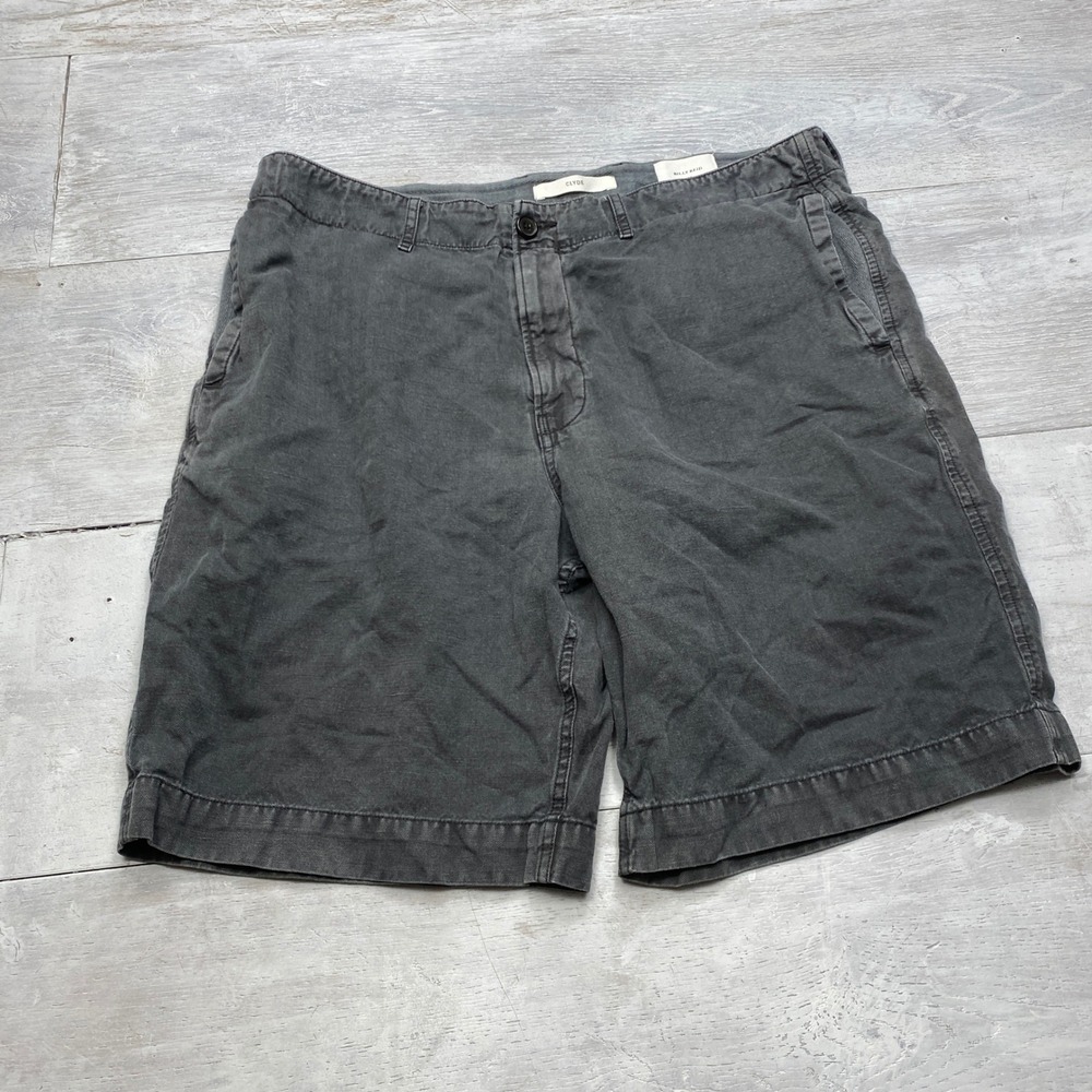Billy Reid Clyde Shorts Mens 36 Grey Herringbone Cotton Linen Blend Flat Front
